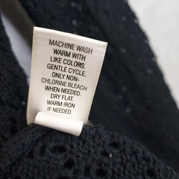 Croft & Barrow Open Knit Cardigan Womens L Sweater Black 1 Button Cotton Crochet - Picture 12 of 16